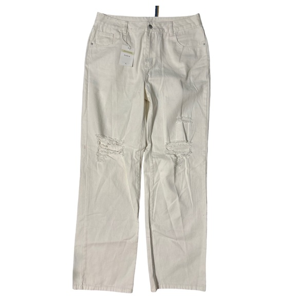 SHEIN WHITE DISTRESSED JEANS - Picture 1 of 5
